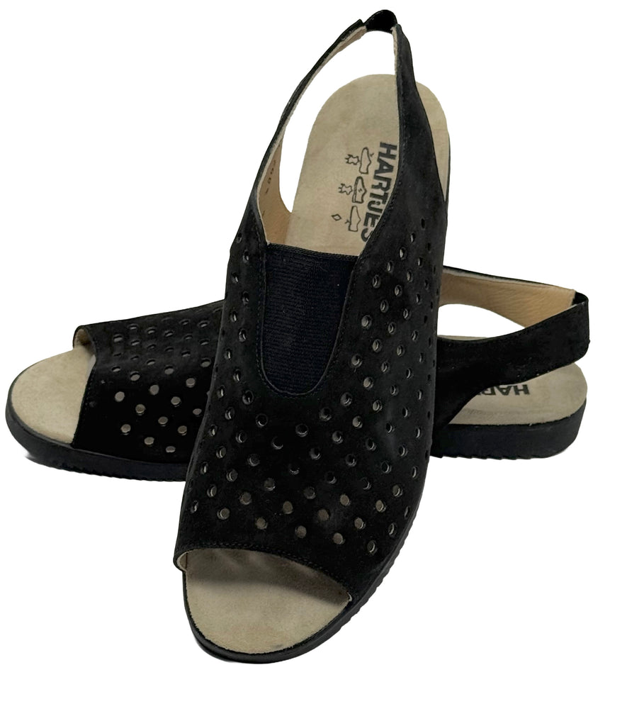 Vintage Hartjes 16032 Women’s Black Perforated Slingback Sandals